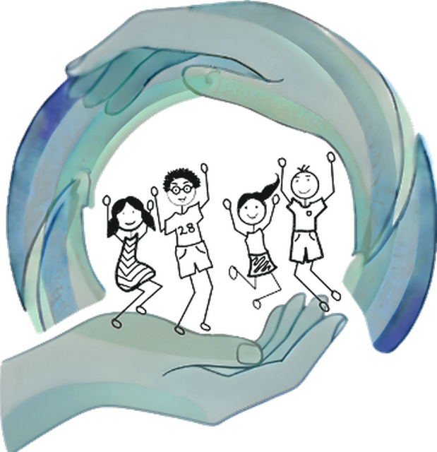 The Nikki Mitchell emblem: two hands forming a circle around four figures